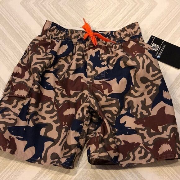 Wes and Willy Boys Shark Brown/Navy Bathing Suit - Picture 1 of 7